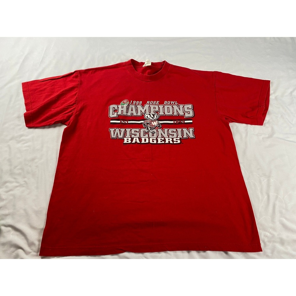 Champ Wisconsin Badgers T-Shirt Mens XL Red Good 99‎ Rose Bowl Champions Graphic